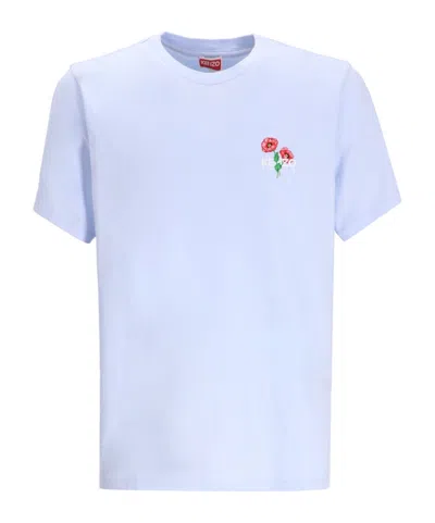 Kenzo Poppy-embroidered Cotton T-shirt In Blue