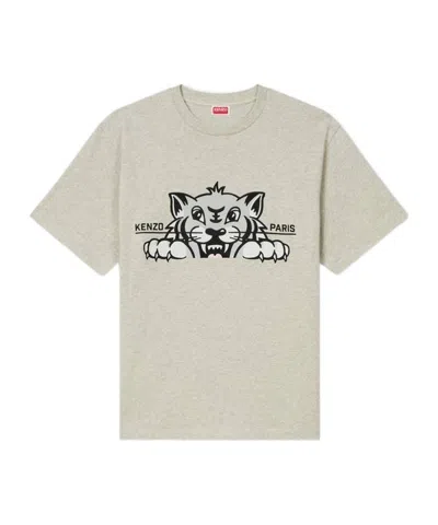 Kenzo Gots Happy Tiger Embroidered T-shirt In Grey