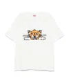 Kenzo 'gots Happy Tiger' White Crewneck T-shirt With Maxi Logo Embroidery On The Front And Logo Lettering In White