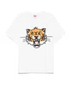 Kenzo 'gots Happy Tiger' White Crewneck T-shirt With Maxi Logo Embroidery On The Front And Logo Lettering In White