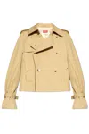Kenzo Double-breasted Flared-sleeve Jacket In Beige