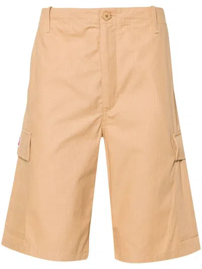 Kenzo Men's Cotton Ripstop Texture Logo Patch Shorts In Brown
