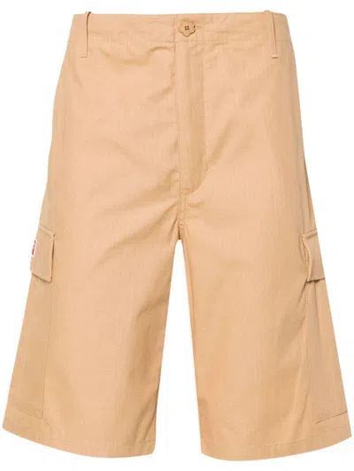 Kenzo Men's Cotton Ripstop Texture Logo Patch Shorts In Brown