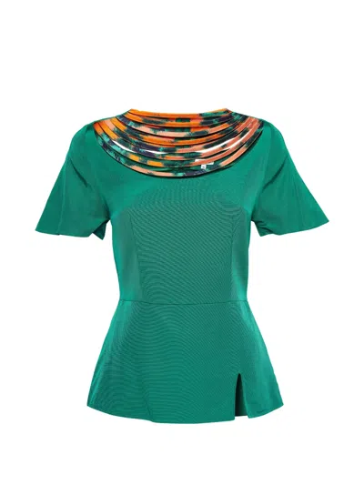Pre-owned Kenzo Short-sleeved Peplum Top In Green