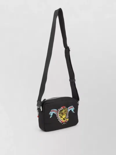 Kenzo Shoulder Bag Embroidered Design Adjustable Strap In Black
