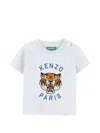 Kenzo Kids Mini Boy Tiger Logo Snap-front Cotton Crewneck T-shirt In Blue