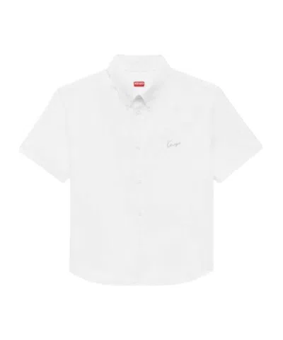 Kenzo ' Signature' Casual Short Sleeve Shirt In Seersucker Cotton In White