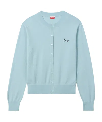 Kenzo Logo-embroidered Button-up Cardigan In Blue