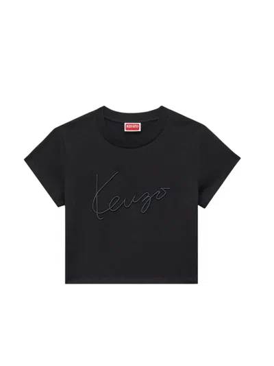 Kenzo Signature Cropped T Shirt Short Sleeves In Black