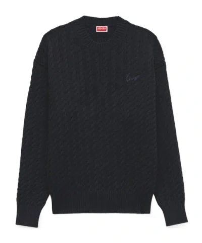 Kenzo ' Signature' Embroidered Knit Jumper In Blue