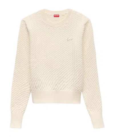 Kenzo Cable-knit Logo-embroidered Sweater In Neutral