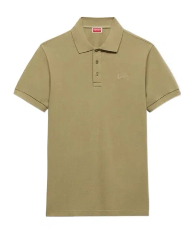 Kenzo ' Signature' Embroidered Slim Polo In Cotton In Green