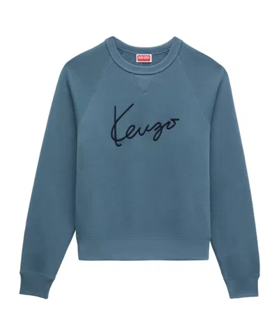 Kenzo Signature Logo-embroidered Raglan-sleeve Sweatshirt In Blue