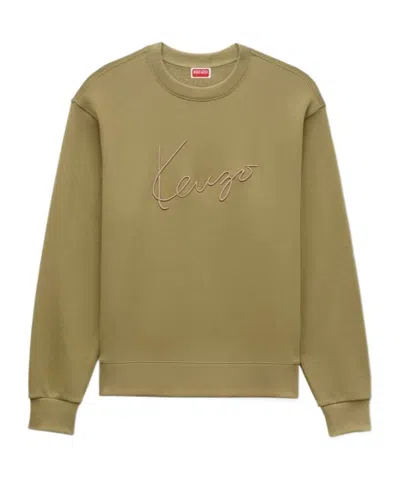 Kenzo Cotton Sweatshirt Cuff Detail And Hem In Green