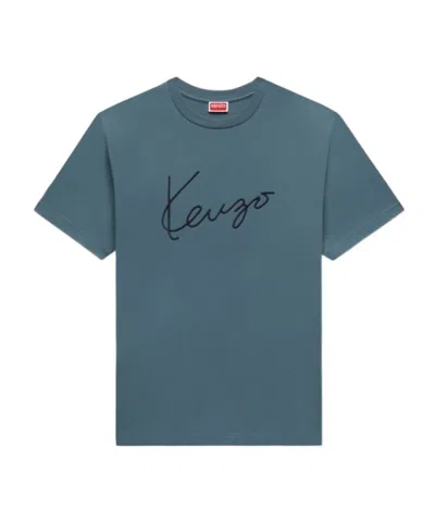Kenzo Logo-embroidered T-shirt In Blue