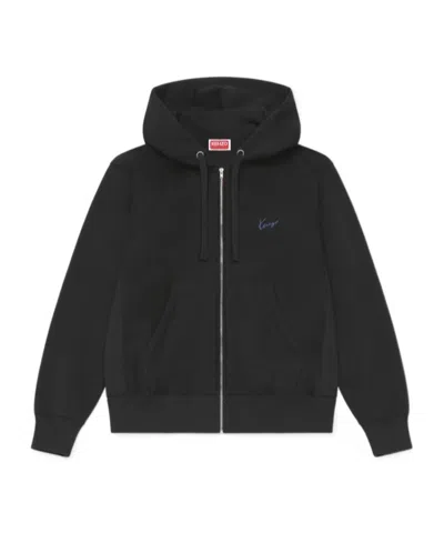 Kenzo ' Signature' Embroidered Zip-up Hoodie In Cotton In Black