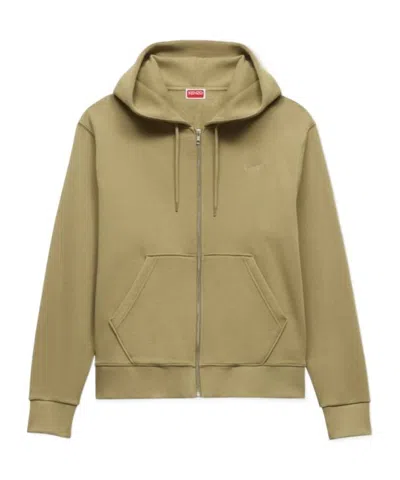 Kenzo Logo-embroidered Zip-up Hoodie In Brown