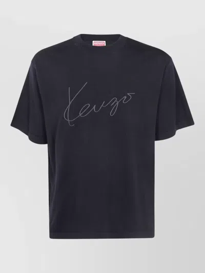 Kenzo Signature Logo Crew Neck Short Sleeve T Shirt In Blue