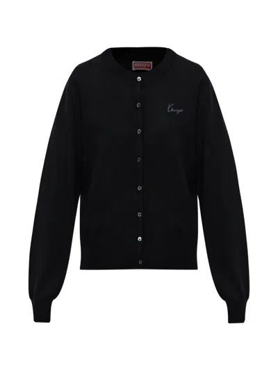 Kenzo Signature Logo-embroidered Wool Cardigan In Black