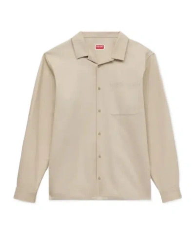 Kenzo ' Signature' Oversized Shirt In Herringbone Cotton In Brown