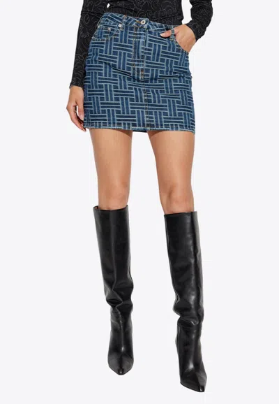Kenzo Signature Weave Japanese Denim Mini Skirt In Blue
