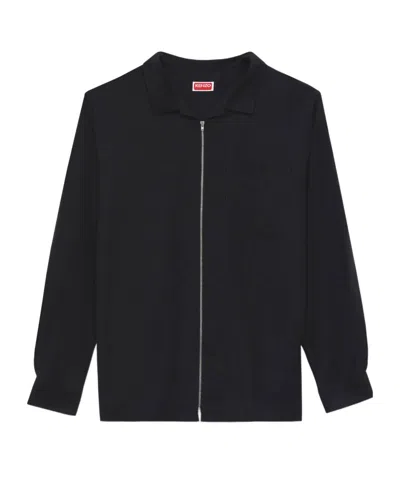 Kenzo ' Signature' Zipped Oversized Shirt In Black