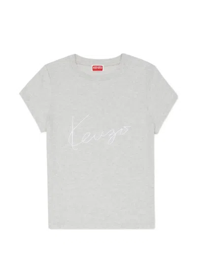 Kenzo Signature-embroidered Cotton T-shirt In Gray