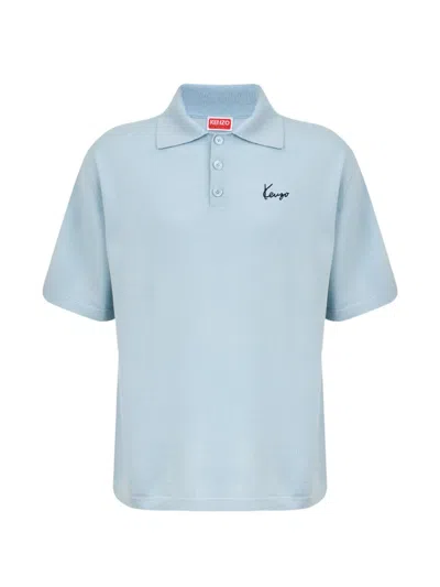 Kenzo Signature-embroidered Polo Shirt In Blue