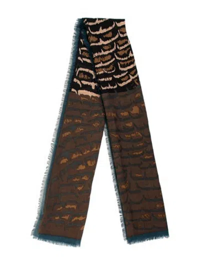 Pre-owned Kenzo Silk Animal Print Scarf In Blue/brown