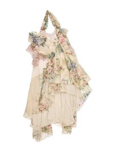 Pre-owned Kenzo Silk Floral Print Blouse In Neutral