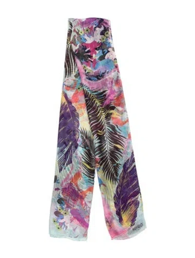 Pre-owned Kenzo Silk Floral Print Scarf In Blue