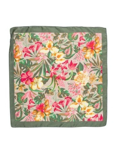 Pre-owned Kenzo Silk Floral Print Scarf In Green
