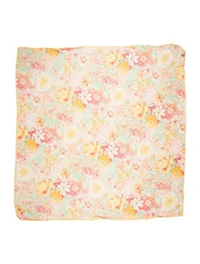 Pre-owned Kenzo Silk Floral Print Scarf In Yellow