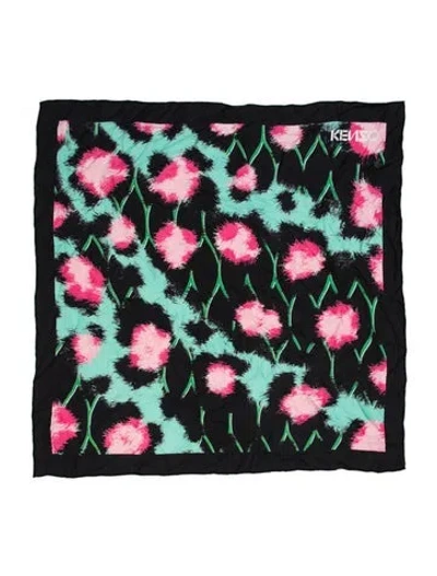 Pre-owned Kenzo Silk Floral Print Shawl In Black