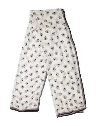 Pre-owned Kenzo Silk Graphic Print Scarf In White