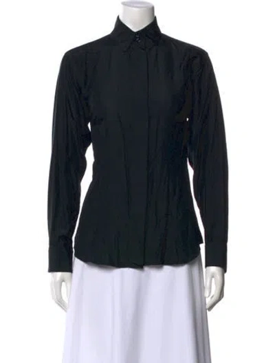 Pre-owned Kenzo Silk Long Sleeve Blouse In Black