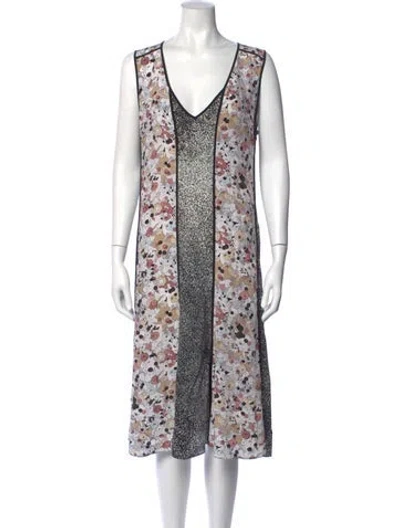 Pre-owned Kenzo Silk Midi Length Dress In Grey