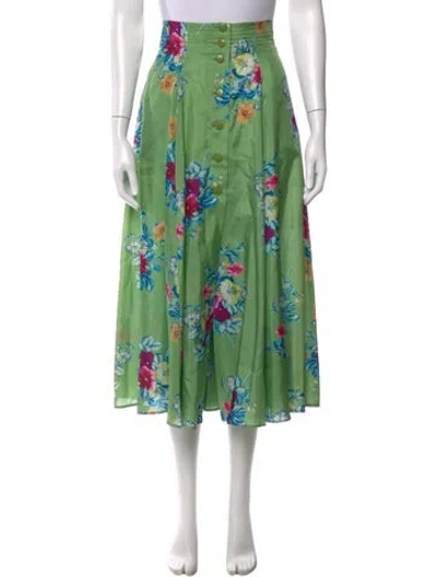 Pre-owned Kenzo Silk Midi Length Skirt In Green