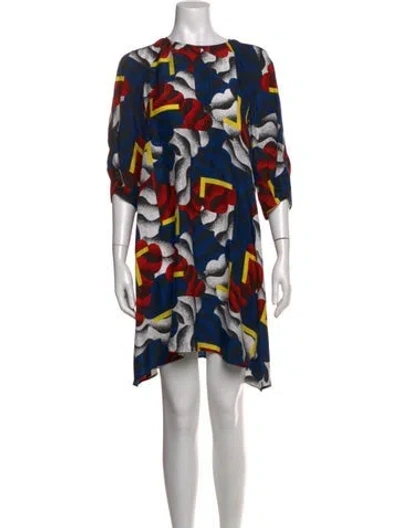 Pre-owned Kenzo Silk Mini Dress In Blue