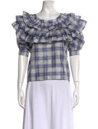 Pre-owned Kenzo Silk Plaid Print Blouse In Multi