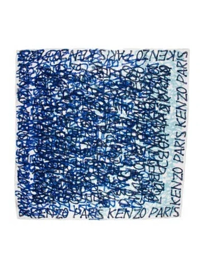 Pre-owned Kenzo Silk Printed Scarf In Blue