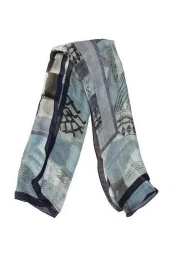 Pre-owned Kenzo Silk Printed Scarf In Blue