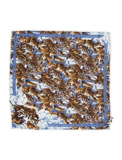 Pre-owned Kenzo Silk Printed Scarf In Blue