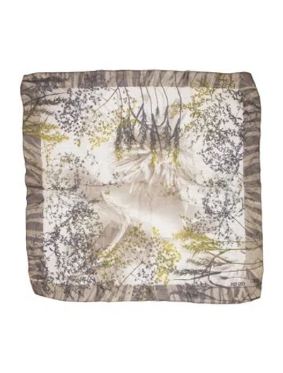 Pre-owned Kenzo Silk Printed Scarf In Green