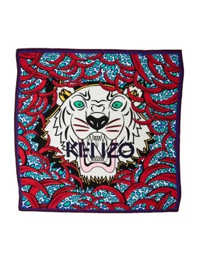 Pre-owned Kenzo Silk Printed Scarf In Red
