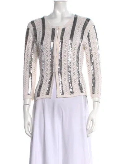 Pre-owned Kenzo Silk Striped Sweater In White