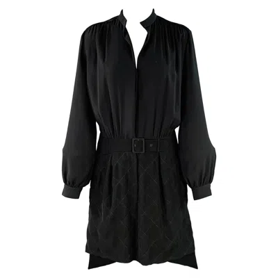 Pre-owned Kenzo Size 4 Black Polyester Long Sleeve Knee Length V-neck Shirt Dress