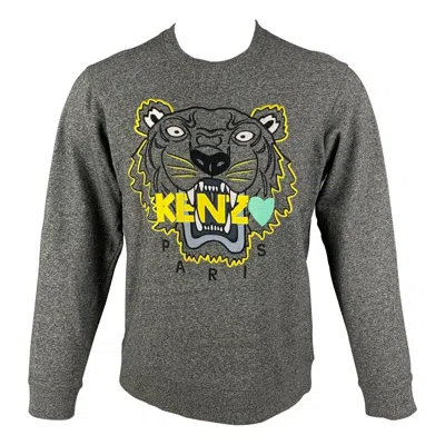 Pre-owned Kenzo Size M Grey Yellow Embroidery Cotton Crew-neck Pullover