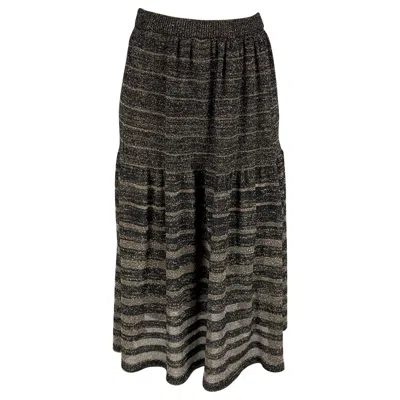 Pre-owned Kenzo Size S Black Acrylic Blend Stripe Elastic Waistband Mid-calf Skirt