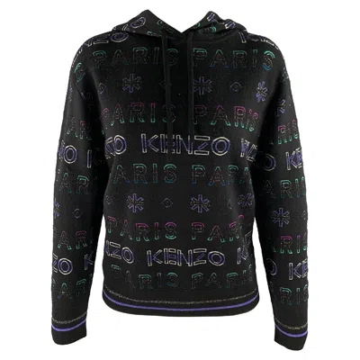 Pre-owned Kenzo Size S Black Metallic Wool Blend Logo Cropped Hoodie